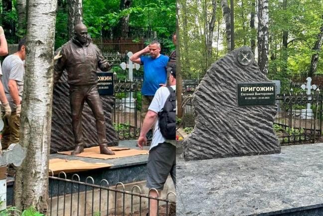 Памятник Евгению Пригожину на Пороховском кладбище в Петербурге