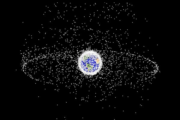 Компьютерная модель распределения мусора на орбите Земли