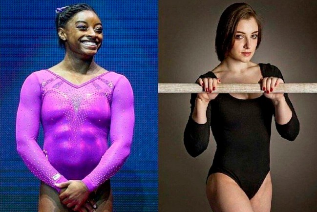 Фотографии российской и американской гимнастки Алии Мустафиной и Симоны Байлз