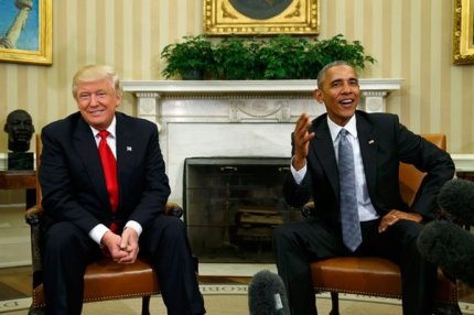 Трам и Обама, встреча в Белом Доме, Вашингтон.