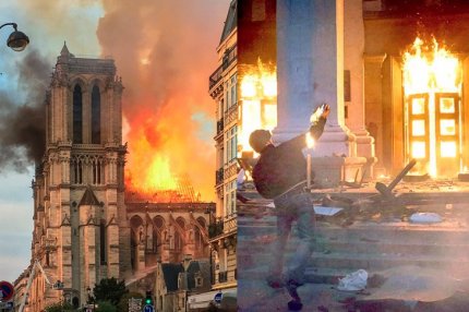 Пожар в соборе Нотр-Дам-де-Пари и в Доме профсоюзов в Одессе