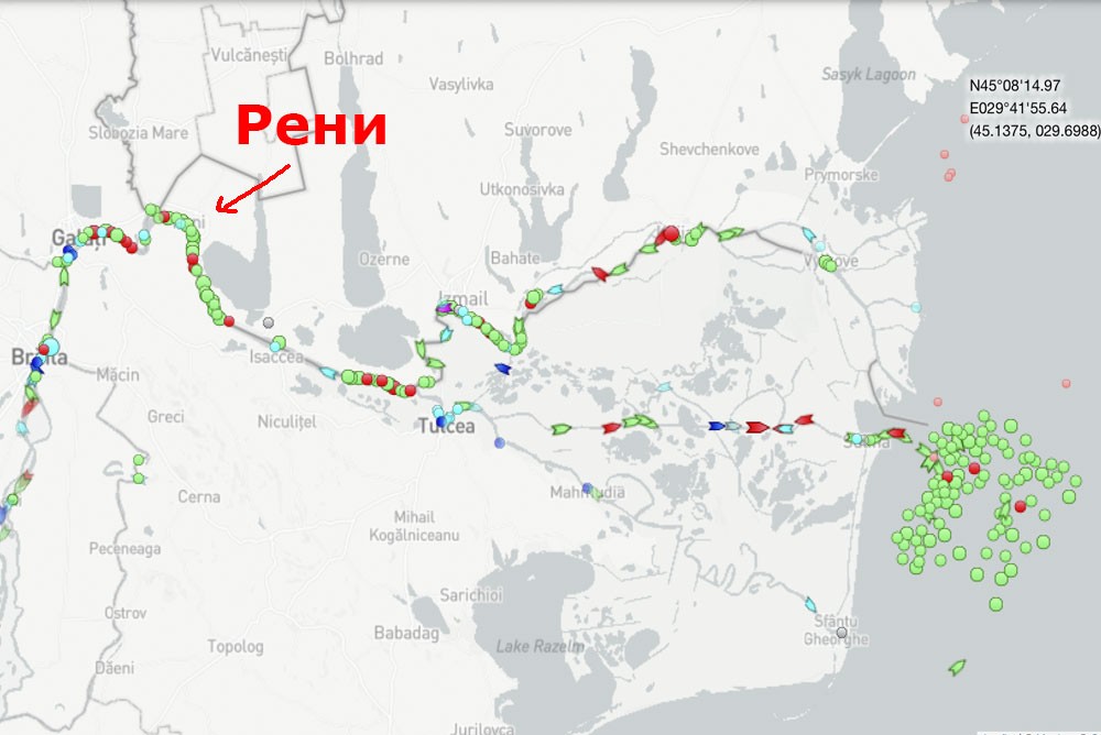 Карта судоходства на реке Дунай. Порт Рени.