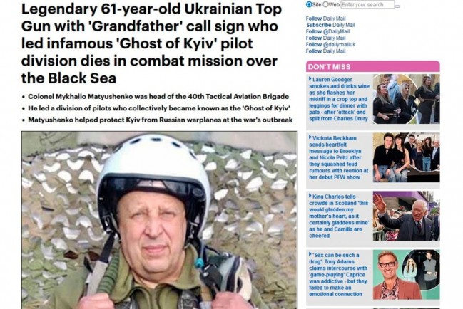 Daily Mail: ВКС России в бою уничтожили «Деда» - «легендарного» командира 40-й авиабригады ВСВСУ