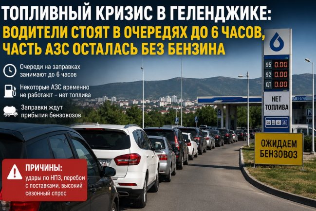  В Геленджике водители стоят в очередях на АЗС до 6 часов