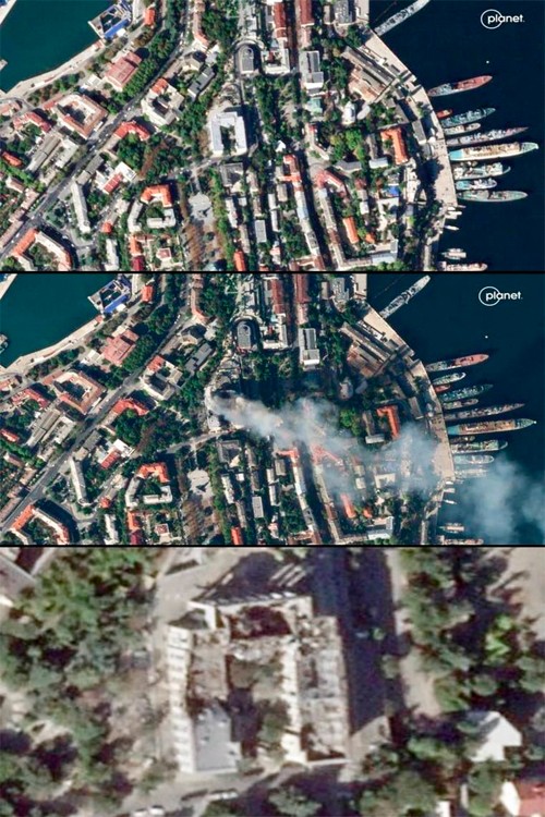 Спутниковые снимки уничтоженного штаба Черноморского флота