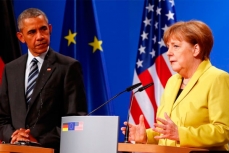 Барак Обама и Ангела Меркель на пресс-конференции в Ганновере.