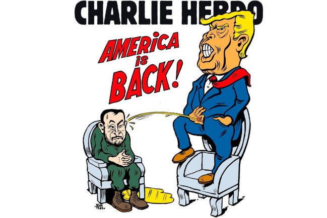 Трамп мочится на Зеленского - обложка свежего номера журнала Charlie Hebdo