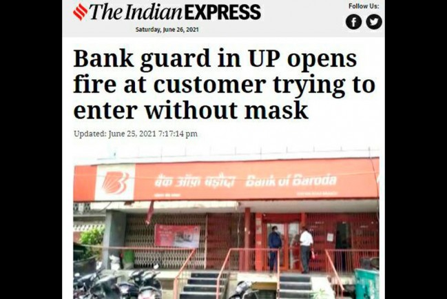 В Индии охранник банка открыл огонь по клиенту без маски