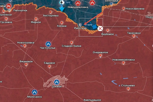 Карта боевых действий в районе села Работино
