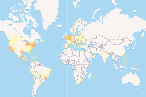 Карта с участками где пользователи испытывают проблемы с работой Facebook
